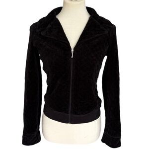 VTG Juicy Couture Black Velour Full Zip Hooded Jacket Women’s M Y2K 90’s Retro